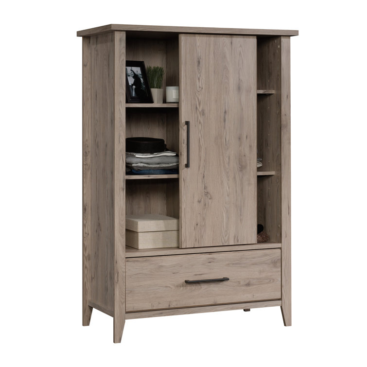 Laurel Oak Sliding Door Armoire with Mirror and Shelves