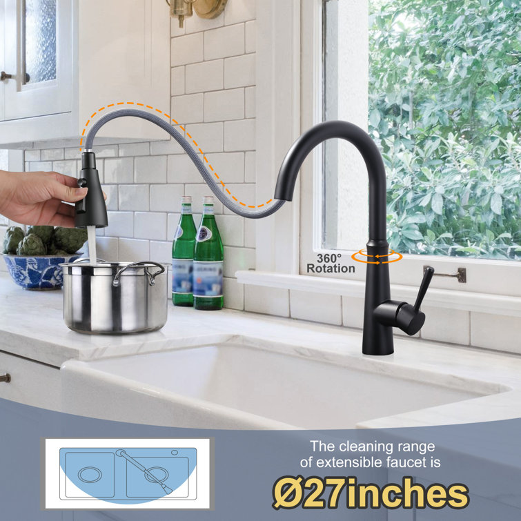 Matte Black Stainless Steel Pull-Down Kitchen Faucet with Spray