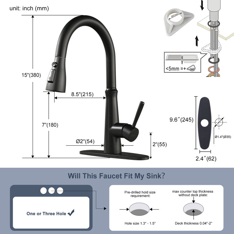 Matte Black Stainless Steel Pull-Down Kitchen Faucet with Spray
