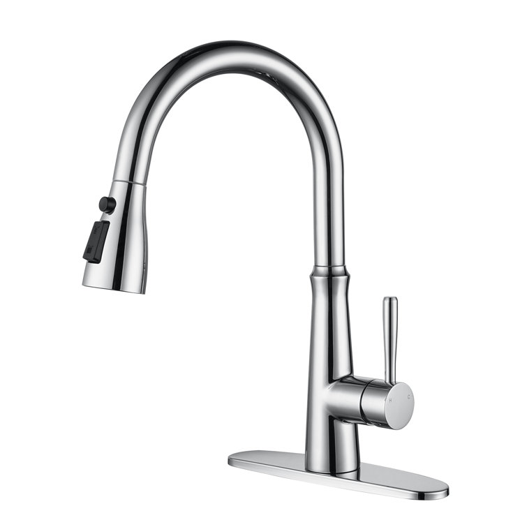 Chrome High Arc Single Handle Pull Down Kitchen Faucet