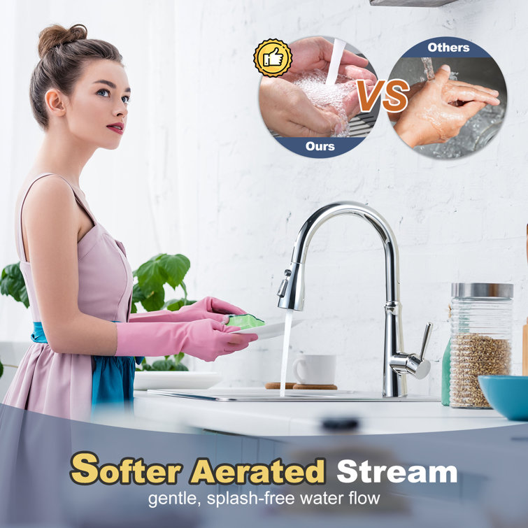 Chrome High Arc Single Handle Pull Down Kitchen Faucet