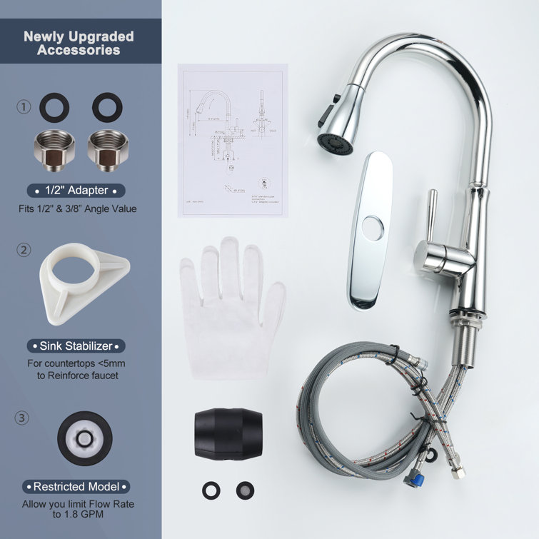 Chrome High Arc Single Handle Pull Down Kitchen Faucet