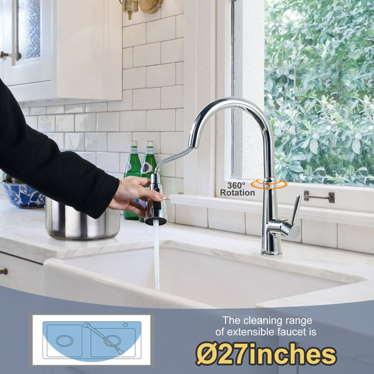 Chrome High Arc Single Handle Pull Down Kitchen Faucet