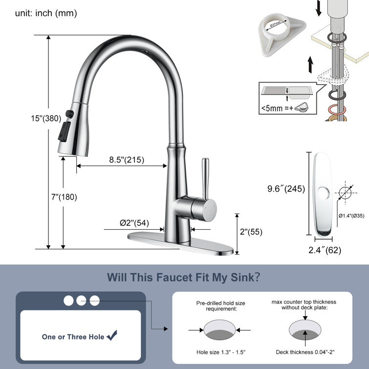 Chrome High Arc Single Handle Pull Down Kitchen Faucet
