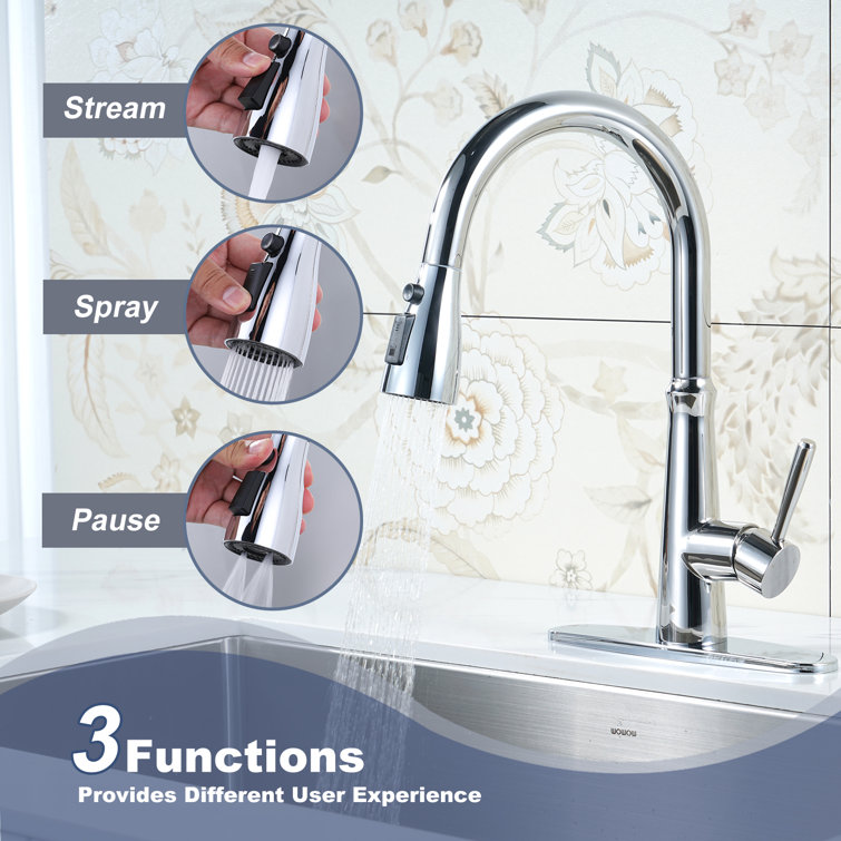 Chrome High Arc Single Handle Pull Down Kitchen Faucet