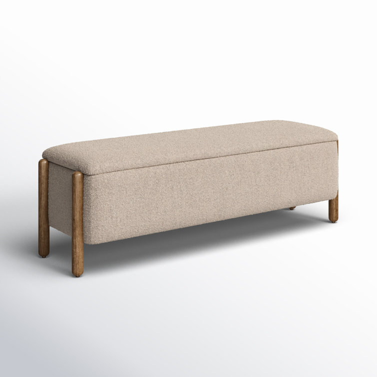 Knoll Sand Boucle Upholstered Storage Trunk with Wooden Legs