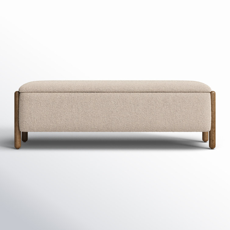 Knoll Sand Boucle Upholstered Storage Trunk with Wooden Legs
