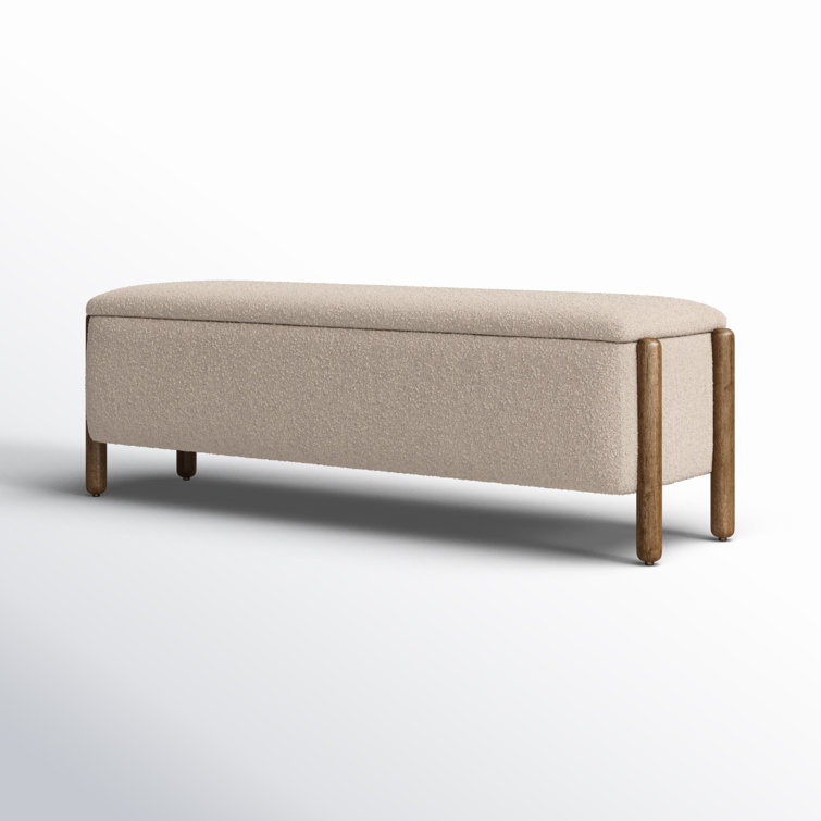 Knoll Sand Boucle Upholstered Storage Trunk with Wooden Legs