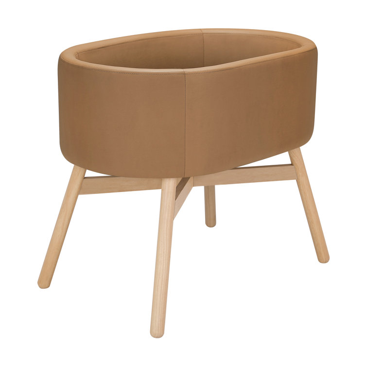 Camel Vegan Leather and Wood Bassinet for Newborns
