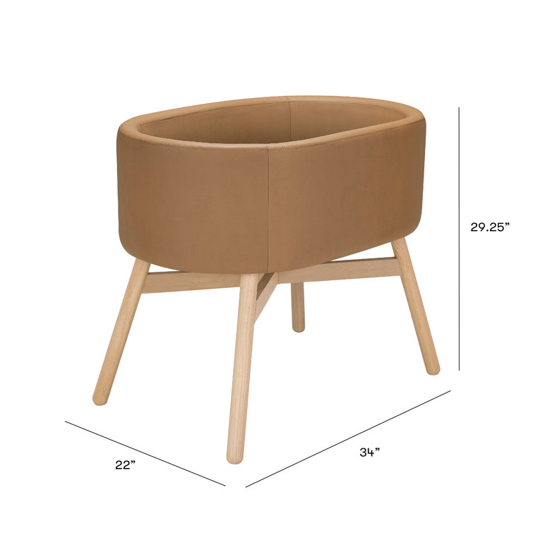Camel Vegan Leather and Wood Bassinet for Newborns