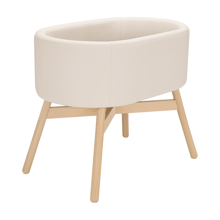 Ivory Vegan Leather and Wood Modern Bassinet
