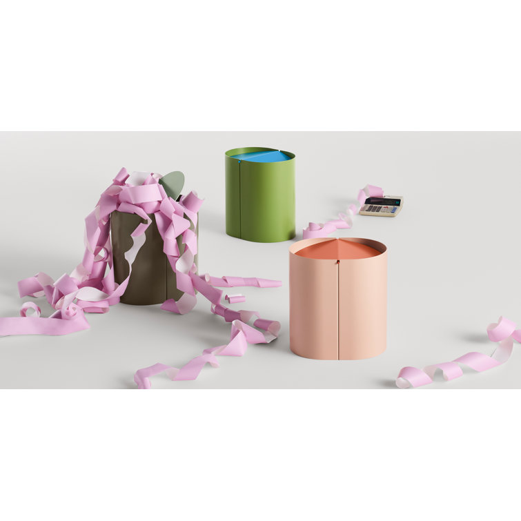 Blush Pink Powder-Coated Metal Office Wastebasket