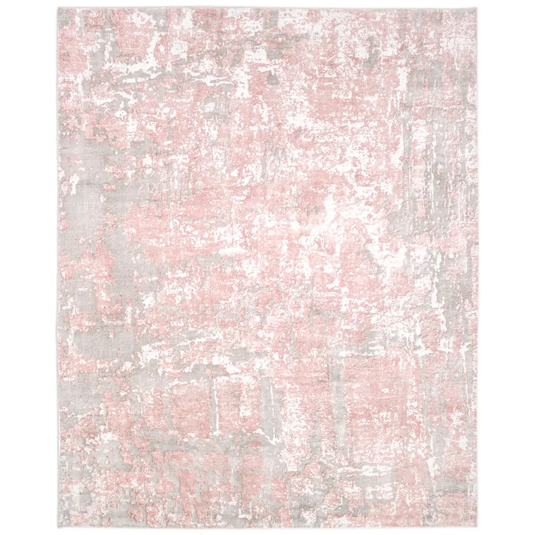 Blush Pink Abstract Hand-Knotted Wool & Viscose 8' x 10' Rug