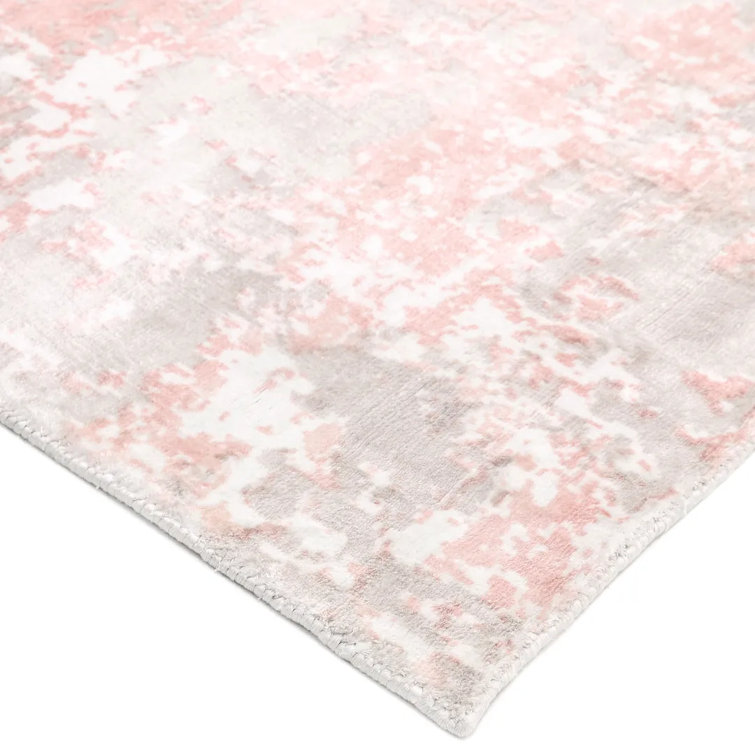Blush Pink Abstract Handmade Wool Runner Rug