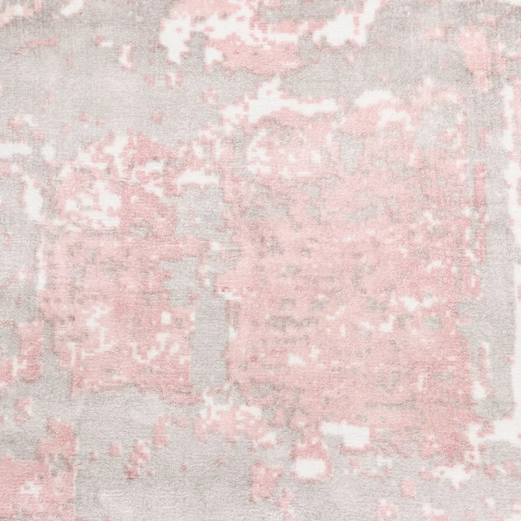 Blush Pink Abstract Handmade Wool Runner Rug