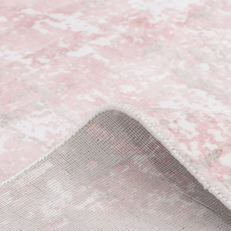 Blush Pink Abstract Handmade Wool Runner Rug