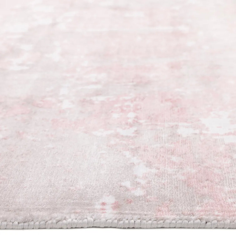 Blush Pink Abstract Handmade Wool Runner Rug