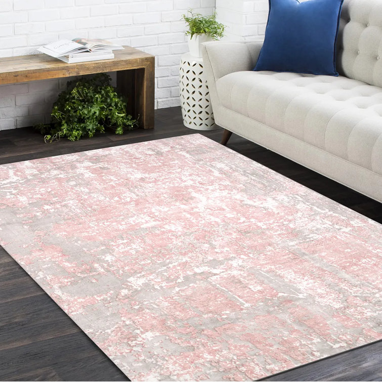 Blush Pink Abstract Handmade Wool Runner Rug
