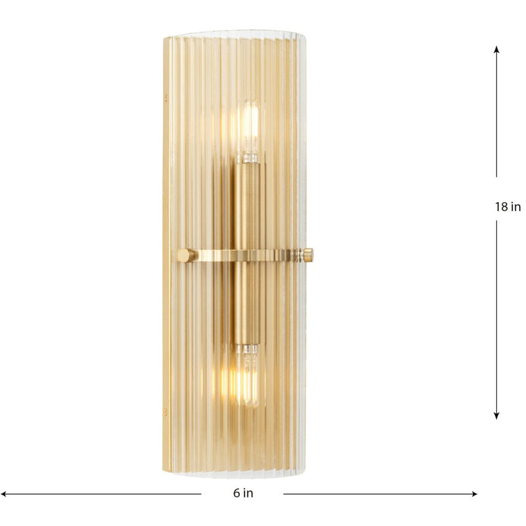 Soft Gold Ridged Glass 2-Light Wall Sconce