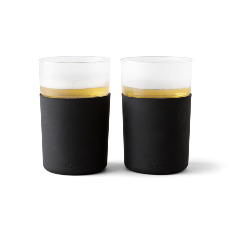 Black 12 oz Double Wall Freezable Beer Glasses Set