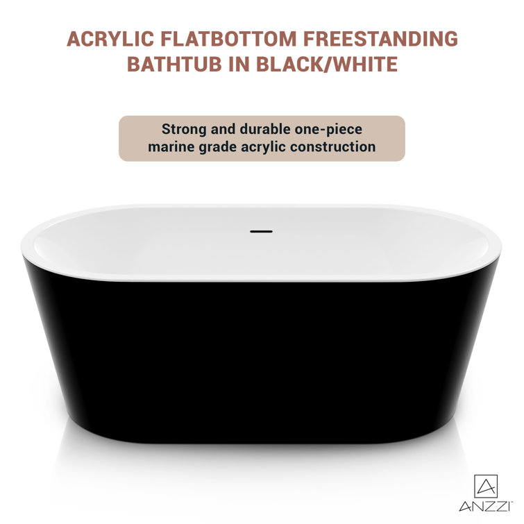 Black and White 55 Inch Acrylic Freestanding Bathtub