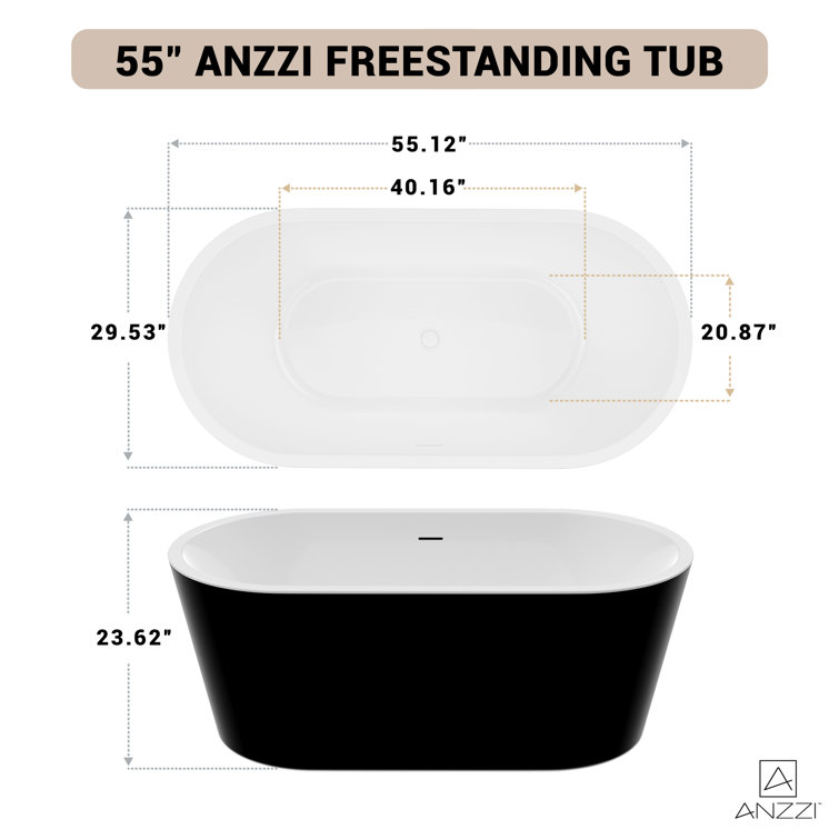 Black and White 55 Inch Acrylic Freestanding Bathtub