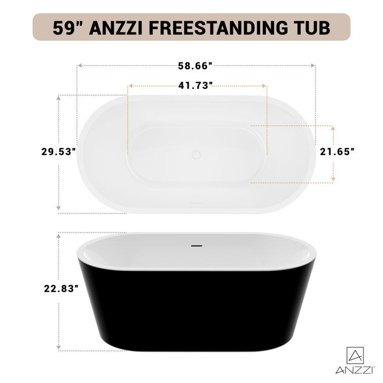 Chand Series 59" Black and White Acrylic Freestanding Bathtub