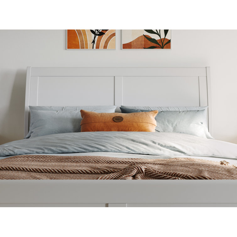 Portland White Solid Wood Full Platform Bed with Headboard