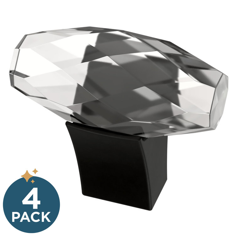 Matte Black Brass and Glass Oval Drawer Knobs Set of 4