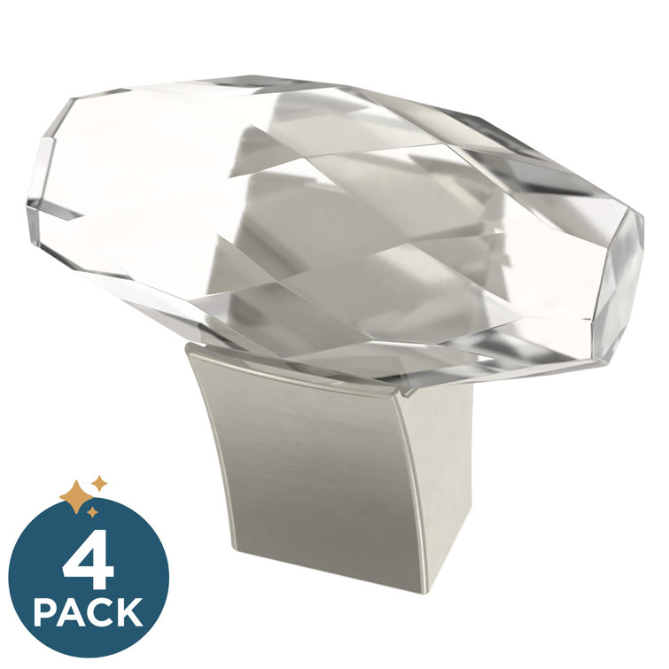 Brushed Nickel Oval Glass and Brass Drawer Knobs