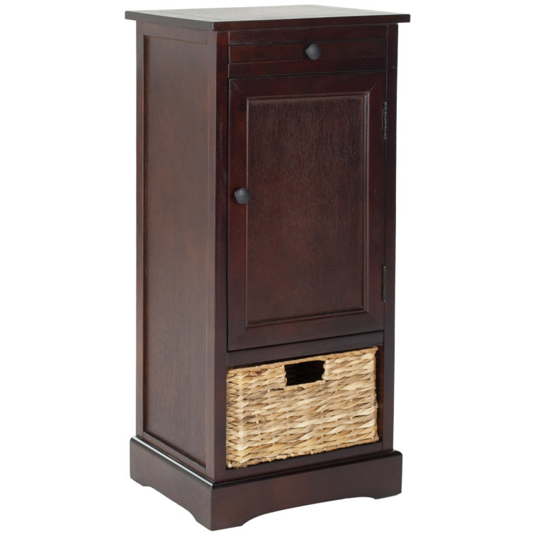 Dark Cherry Tall Accent Cabinet with Woven Basket