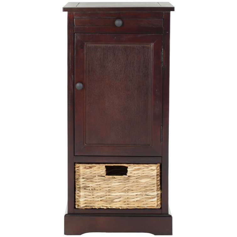 Dark Cherry Tall Accent Cabinet with Woven Basket