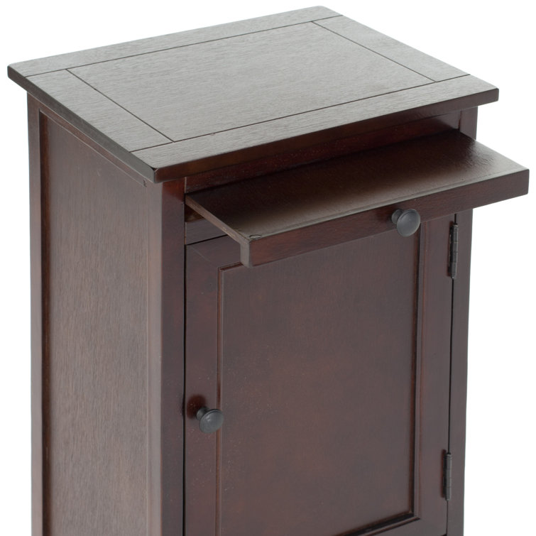 Dark Cherry Tall Accent Cabinet with Woven Basket