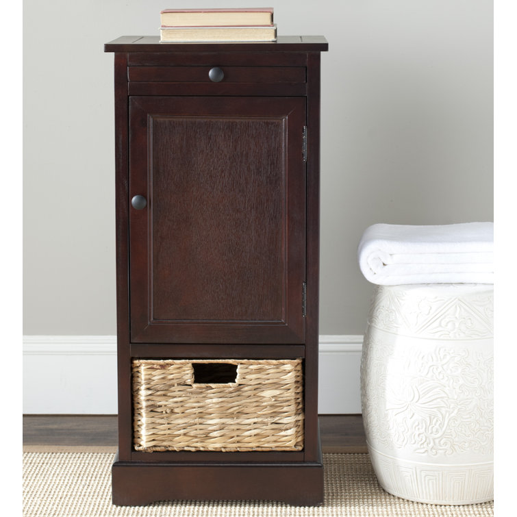 Dark Cherry Tall Accent Cabinet with Woven Basket