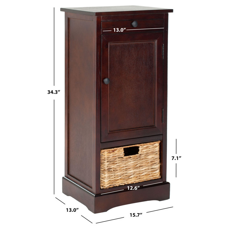 Dark Cherry Tall Accent Cabinet with Woven Basket