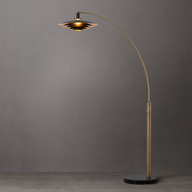 Rancho Mirage 83" Weathered Brass and Black Arc Floor Lamp