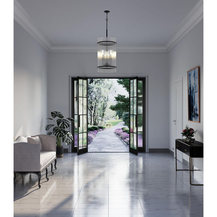 Seville Matte Black and Gold Glass 4-Light Chandelier