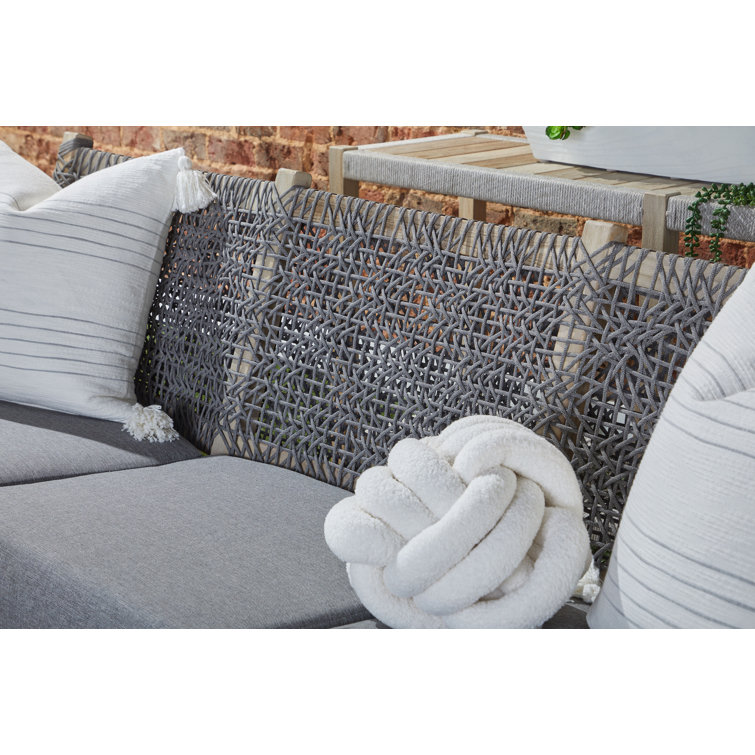 Gray Teak Outdoor Sofa with Woven Accents