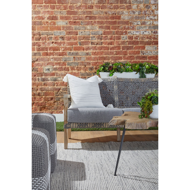Gray Teak Outdoor Sofa with Woven Accents