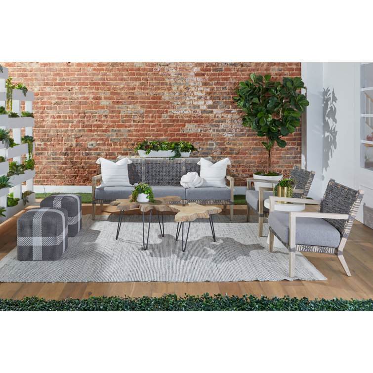 Gray Teak Outdoor Sofa with Woven Accents