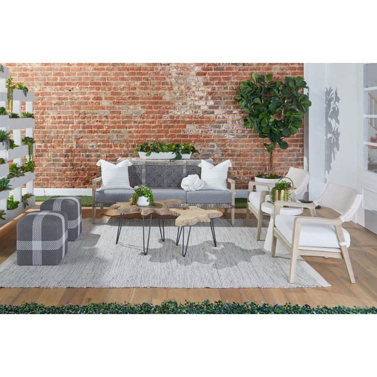 Gray Teak Outdoor Sofa with Woven Accents