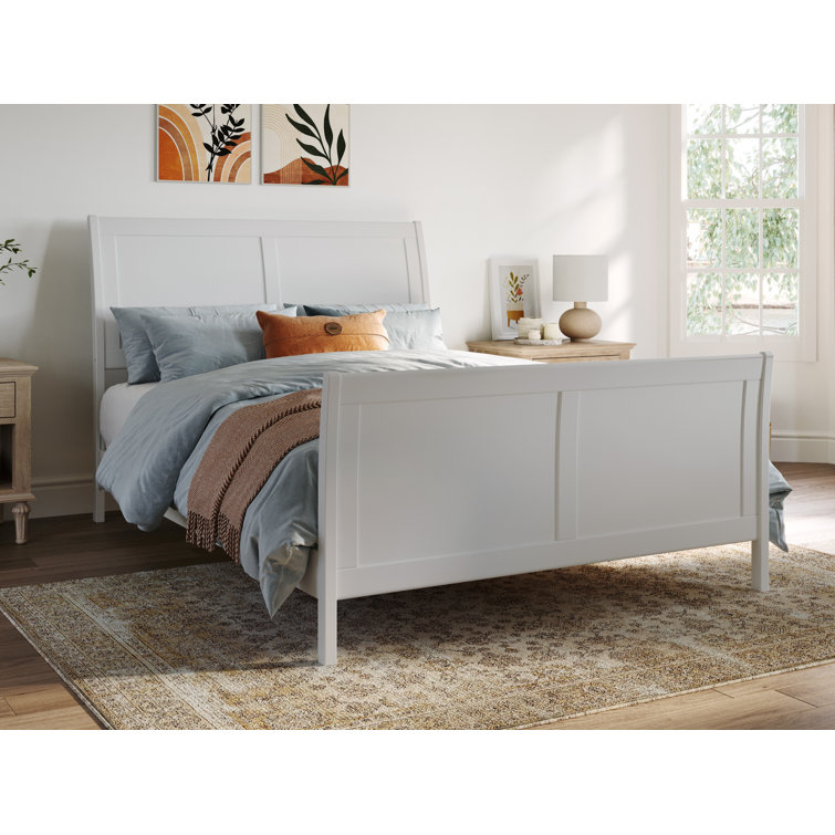 Portland White Solid Wood Full Platform Bed with Headboard