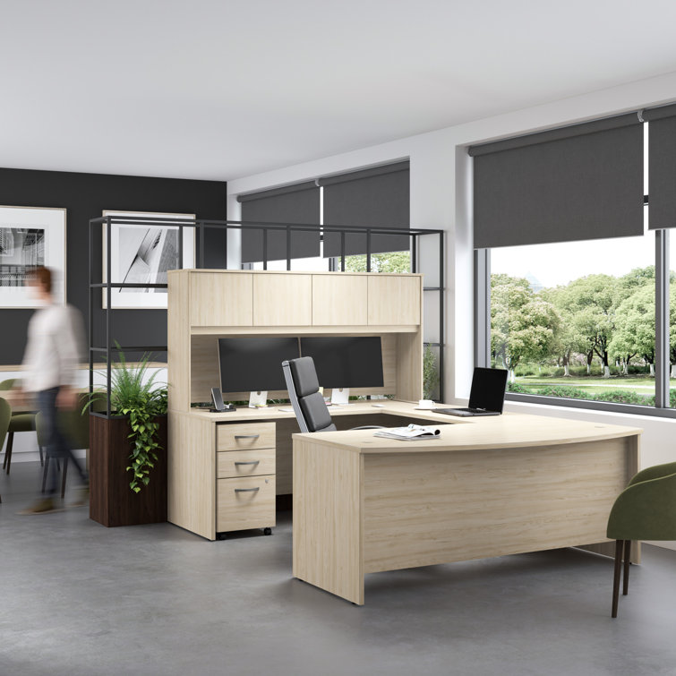 Natural Elm 71'' Wood Credenza Desk with Filing Cabinet