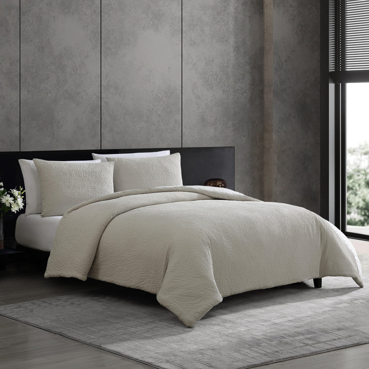 Queen Grey Cotton Puckered Texture Duvet Cover Set