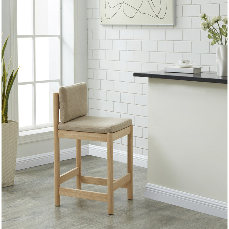 Oatmeal Boucle Upholstered Natural Wood Counter Stool