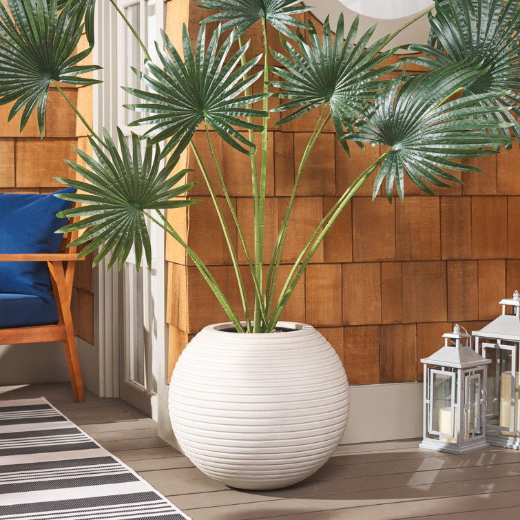 Beige Ribbed Ficonstone and Cement Indoor/Outdoor Planter Pot