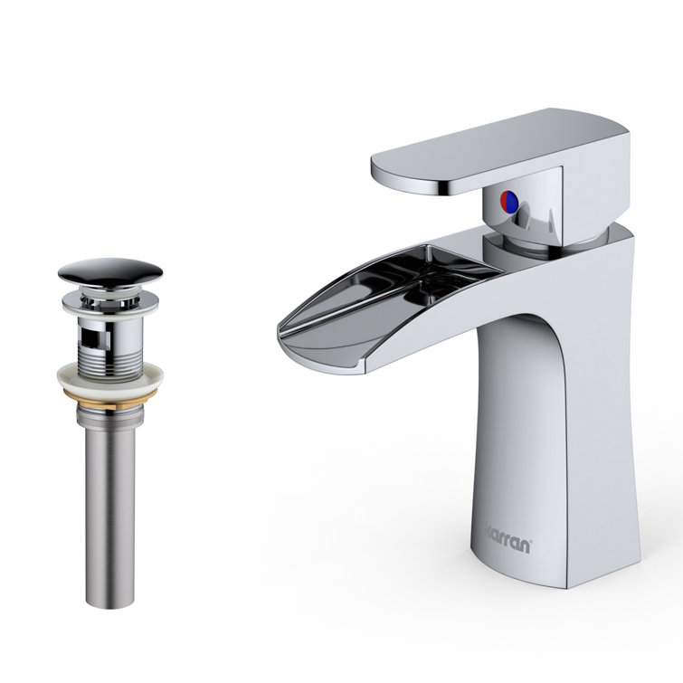 Chrome Single Handle Waterfall Bathroom Faucet with Pop-Up Drain
