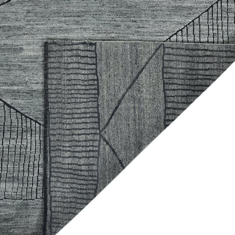 Gray Hand-Knotted Wool Abstract Rectangular Area Rug