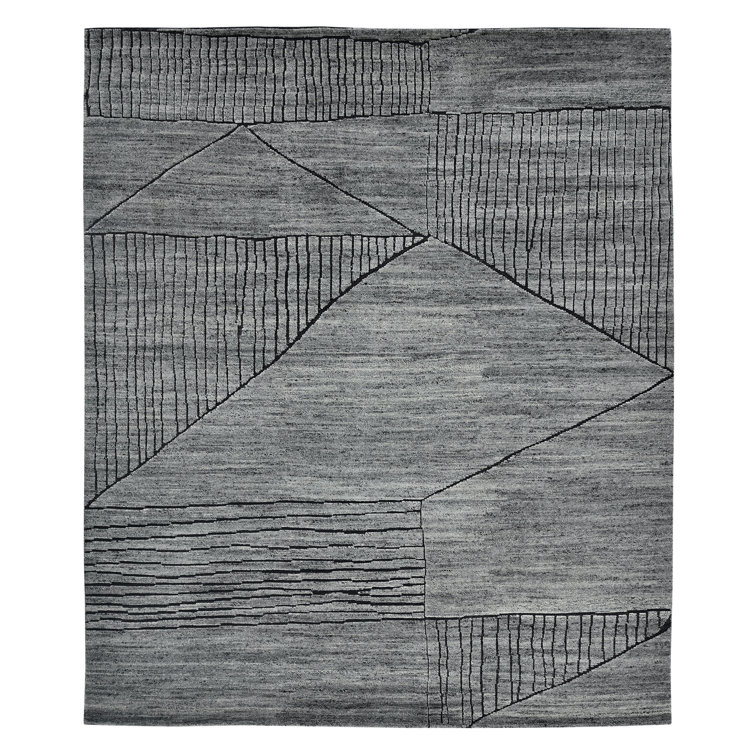 Gray Hand-Knotted Wool Abstract Rectangular Area Rug