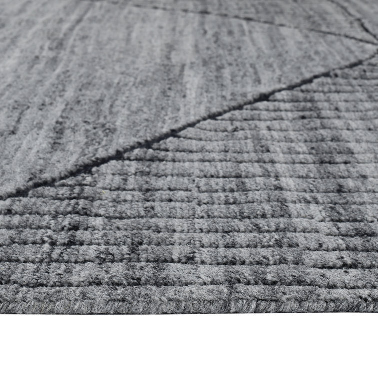 Gray Hand-Knotted Wool Abstract Rectangular Area Rug
